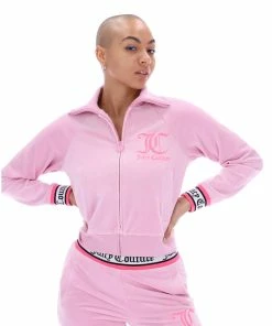 JUICY COUTURE SPRING SUMMER'22 COLLECTION PINK PETAL VELOUR STRIPED CUFF TRACK JACKET