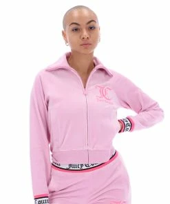 JUICY COUTURE SPRING SUMMER'22 COLLECTION PINK PETAL VELOUR STRIPED CUFF TRACK JACKET