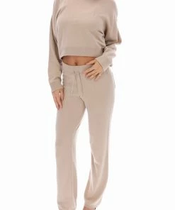 JUICY COUTURE TOPS WARM TAUPE CASHMERE BLEND KNITTED CREW