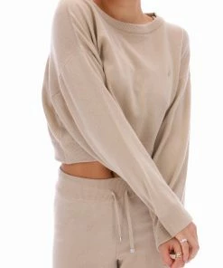 JUICY COUTURE TOPS WARM TAUPE CASHMERE BLEND KNITTED CREW