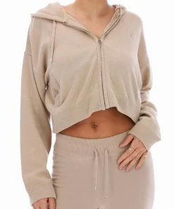 JUICY COUTURE WARM TAUPE CASHMERE BLEND KNITTED HOODIE HOODIES & TRACK TOPS