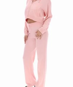 JUICY COUTURE PALE PINK CASHMERE BLEND KNITTED HOODIE HOODIES & TRACK TOPS