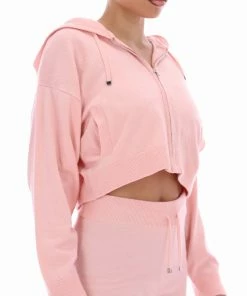 JUICY COUTURE PALE PINK CASHMERE BLEND KNITTED HOODIE HOODIES & TRACK TOPS