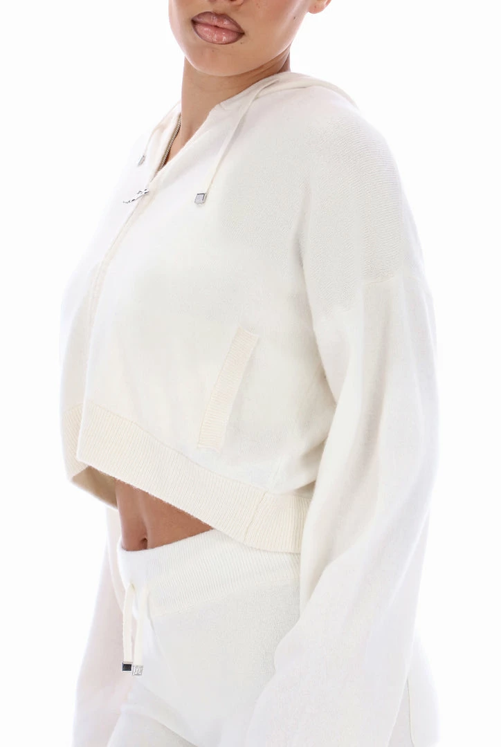 JUICY COUTURE HOODIES & TRACK TOPS CREAM CASHMERE BLEND KNITTED HOODIE