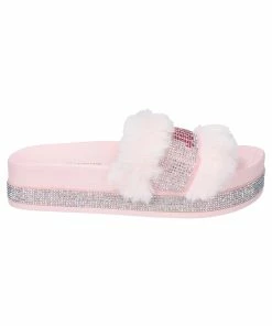 JUICY COUTURE SPRING SUMMER '22 COLLECTION ALMOND BLOSSOM FAUX FUR DIAMANTE SLIDERS