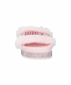 JUICY COUTURE SPRING SUMMER '22 COLLECTION ALMOND BLOSSOM FAUX FUR DIAMANTE SLIDERS