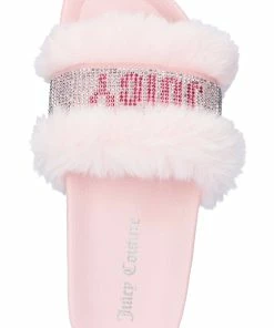 JUICY COUTURE SPRING SUMMER'22 COLLECTION ALMOND BLOSSOM FAUX FUR DIAMANTE SLIDERS