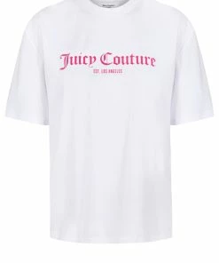 JUICY COUTURE TOPS WHITE FLOCKED LA LOGO UNISEX TEE