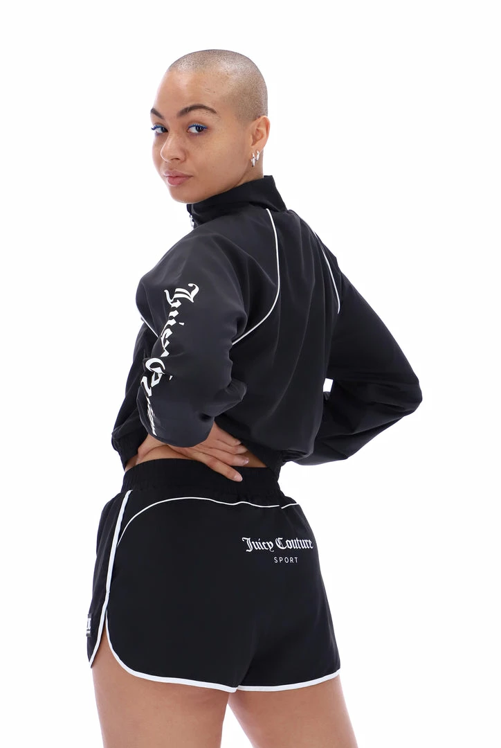 JUICY COUTURE SPRING SUMMER '22 COLLECTION BLACK LIGHTWEIGHT TRACK SHORTS