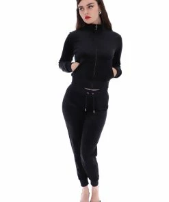JUICY COUTURE BLACK CLASSIC VELOUR TRACK TOP TRACKSUITS