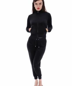 JUICY COUTURE BLACK CLASSIC VELOUR TRACK TOP TRACKSUITS