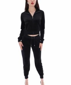 JUICY COUTURE BLACK CLASSIC VELOUR TRACK TOP TRACKSUITS