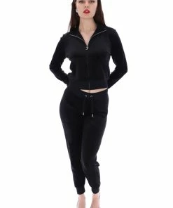 JUICY COUTURE TRACKSUITS BLACK CLASSIC VELOUR CUFFED JOGGER
