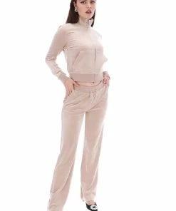 JUICY COUTURE WARM TAUPE CLASSIC VELOUR TRACK TOP