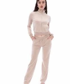 JUICY COUTURE WARM TAUPE CLASSIC VELOUR TRACK TOP
