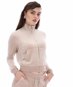 JUICY COUTURE WARM TAUPE CLASSIC VELOUR TRACK TOP