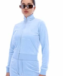 JUICY COUTURE POWDER BLUE CLASSIC VELOUR TRACK TOP