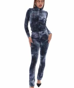 JUICY COUTURE BLACK TIE DYE VELOUR DIAMANTE FLARED PANTS