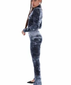 JUICY COUTURE BLACK TIE DYE VELOUR DIAMANTE FLARED PANTS