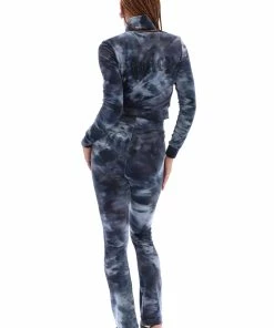 JUICY COUTURE BLACK TIE DYE VELOUR DIAMANTE FLARED PANTS