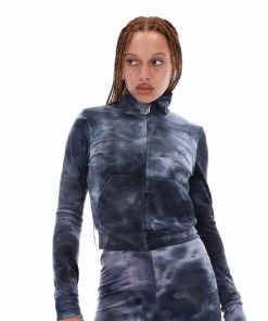 JUICY COUTURE BLACK TIE DYE VELOUR DIAMANTE TRACK TOP