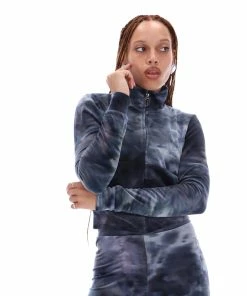 JUICY COUTURE BLACK TIE DYE VELOUR DIAMANTE TRACK TOP