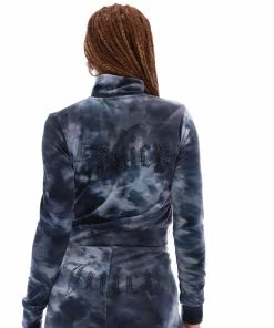 JUICY COUTURE BLACK TIE DYE VELOUR DIAMANTE TRACK TOP