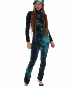 JUICY COUTURE GREEN TIE DYE VELOUR DIAMANTE FLARED PANTS