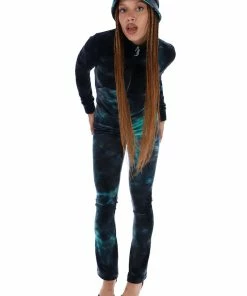 JUICY COUTURE GREEN TIE DYE VELOUR DIAMANTE FLARED PANTS