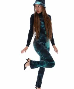 JUICY COUTURE GREEN TIE DYE VELOUR DIAMANTE FLARED PANTS