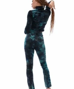 JUICY COUTURE GREEN TIE DYE VELOUR DIAMANTE FLARED PANTS