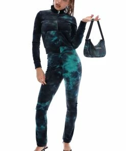 JUICY COUTURE GREEN TIE DYE VELOUR DIAMANTE FLARED PANTS