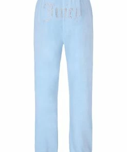 JUICY COUTURE COOL BLUE DIAMANTE VELOUR CUFFED BOTTOMS TRACKSUITS