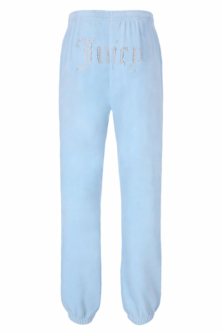 JUICY COUTURE COOL BLUE DIAMANTE VELOUR CUFFED BOTTOMS TRACKSUITS