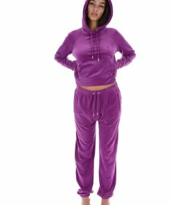 JUICY COUTURE TRACKSUITS PURPLE DIAMANTE VELOUR CUFFED BOTTOMS