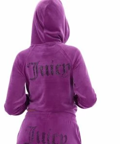 JUICY COUTURE TRACKSUITS PURPLE DIAMANTE VELOUR CUFFED BOTTOMS