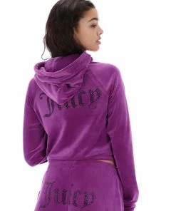 JUICY COUTURE PURPLE VELOUR DIAMANTE HOODIE