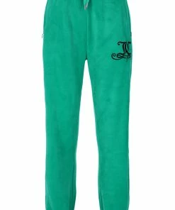 JUICY COUTURE GREEN VELOUR CREST CUFFED BOTTOMS TRACKSUITS