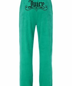 JUICY COUTURE GREEN VELOUR CREST CUFFED BOTTOMS TRACKSUITS