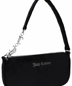 JUICY COUTURE BLACK VELOUR CHARM SHOULDER BAG SPRING SUMMER'22 COLLECTION