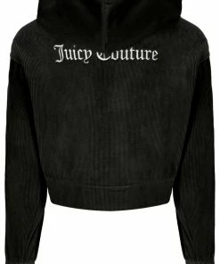 JUICY COUTURE BLACK RIB LOUNGE VELOUR HOODIE TRACKSUITS