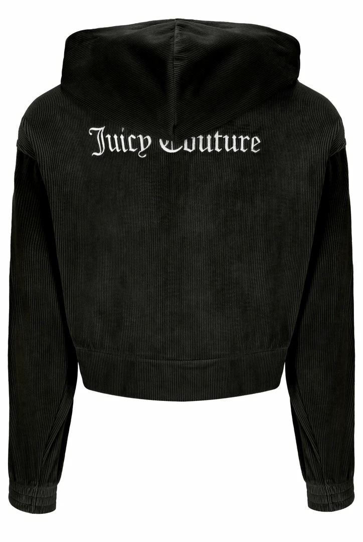 JUICY COUTURE BLACK RIB LOUNGE VELOUR HOODIE TRACKSUITS