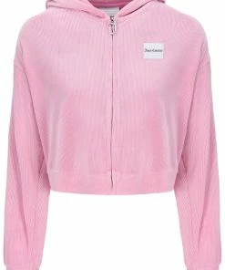 JUICY COUTURE PINK PETAL RIB LOUNGE VELOUR HOODIE TRACKSUITS