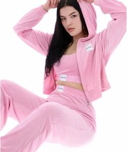 JUICY COUTURE PINK PETAL SAND RIB VELOUR FLARE PANT