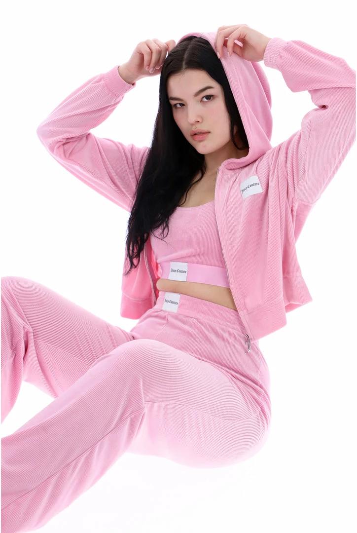 JUICY COUTURE PINK PETAL SAND RIB VELOUR FLARE PANT