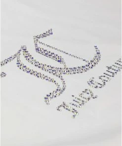 JUICY COUTURE WHITE SHORT SLEEVED DIAMANTE JC STACKED BOYFRIEND TEE