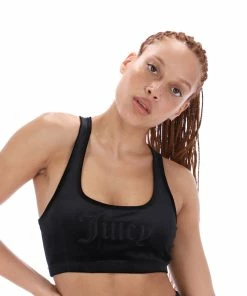 JUICY COUTURE ACTIVEWEAR BLACK VELVET EMBROIDERED RACER BRA