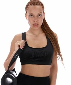 JUICY COUTURE ACTIVEWEAR BLACK VELVET EMBROIDERED RACER BRA