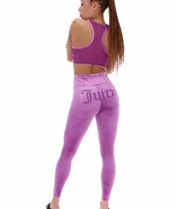 JUICY COUTURE PURPLE VELVET EMBROIDERED SPORTS LEGGINGS