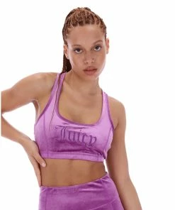 JUICY COUTURE TOPS PURPLE VELVET EMBROIDERED RACER BRA